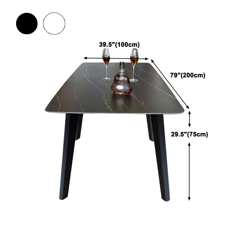 Stone Top Dining Table Rectangle Dining Table with 4 Solid Wood Legs
