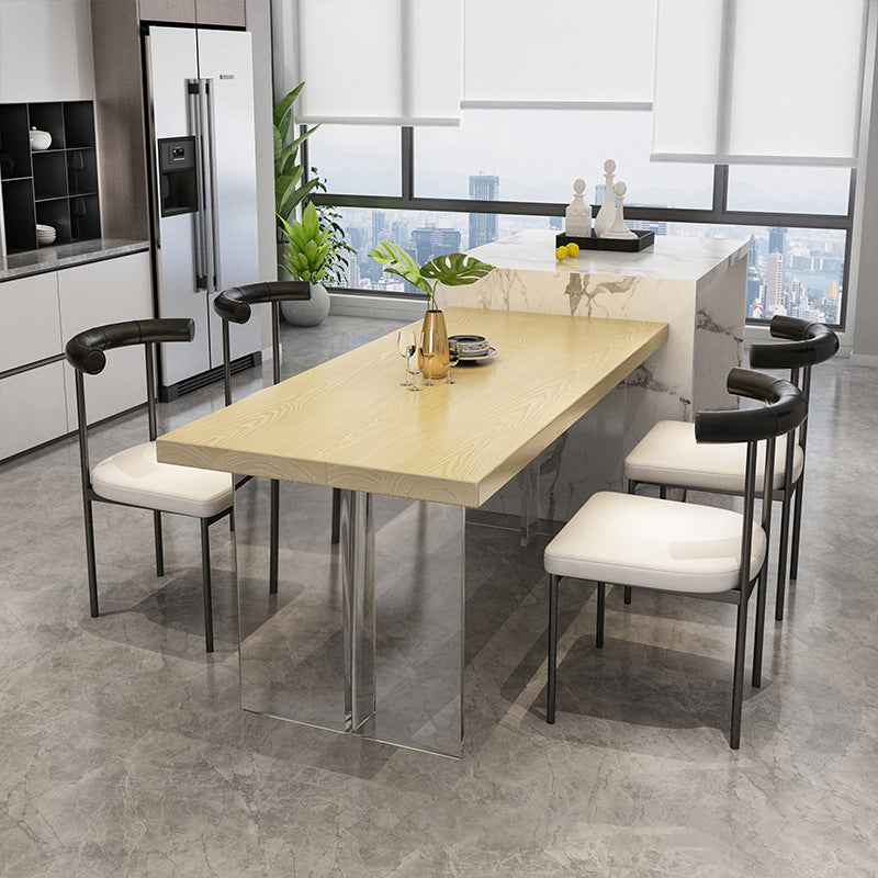 Mesa de comedor de madera maciza Mesa rectangular moderna con base de pedestal doble