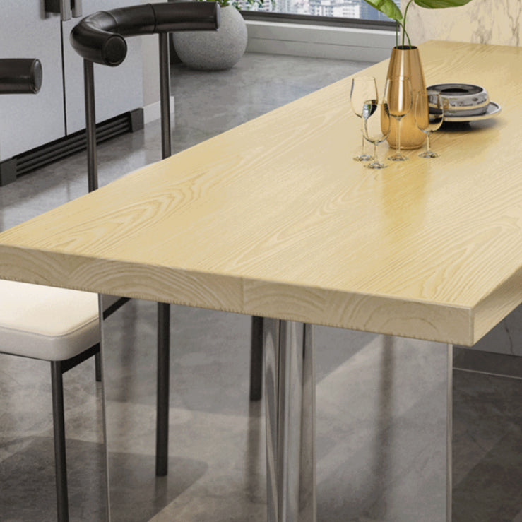 Mesa de comedor de madera maciza Mesa rectangular moderna con base de pedestal doble