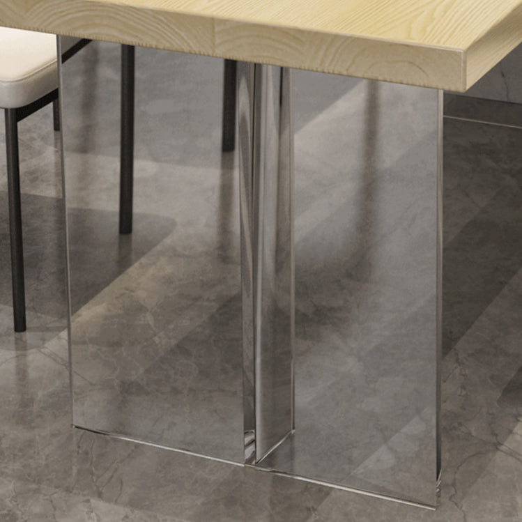 Mesa de comedor de madera maciza Mesa rectangular moderna con base de pedestal doble