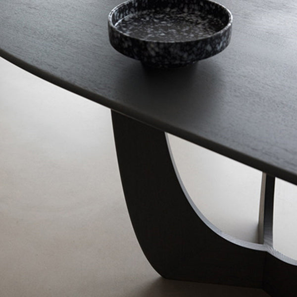 Table moderne en bois de pin pour table à manger de restaurant avec base à double piédestal