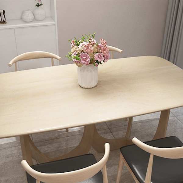 Table moderne en bois de pin pour table à manger de restaurant avec base à double piédestal