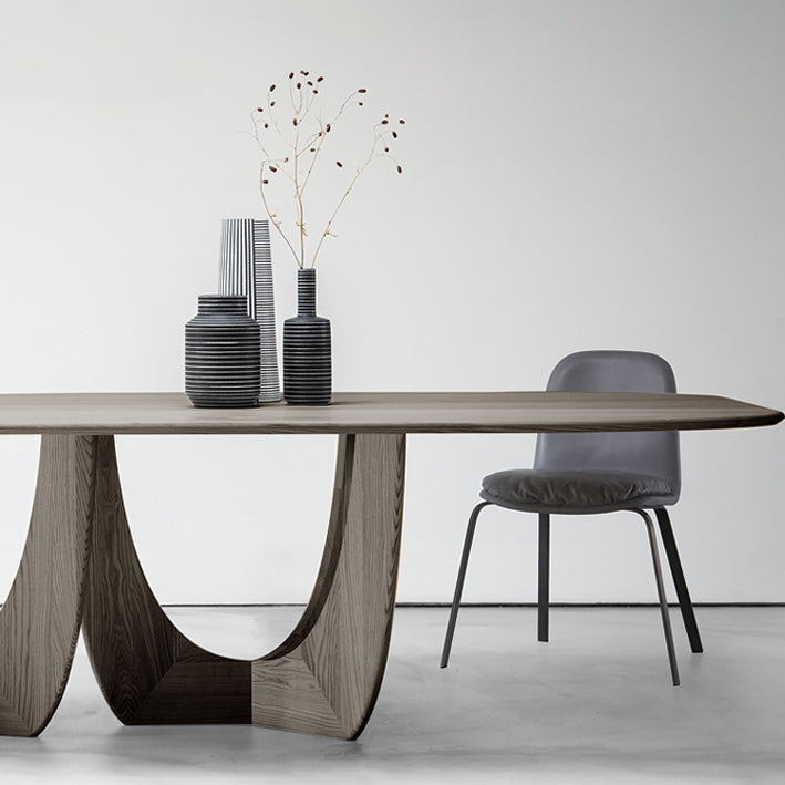 Table moderne en bois de pin pour table à manger de restaurant avec base à double piédestal