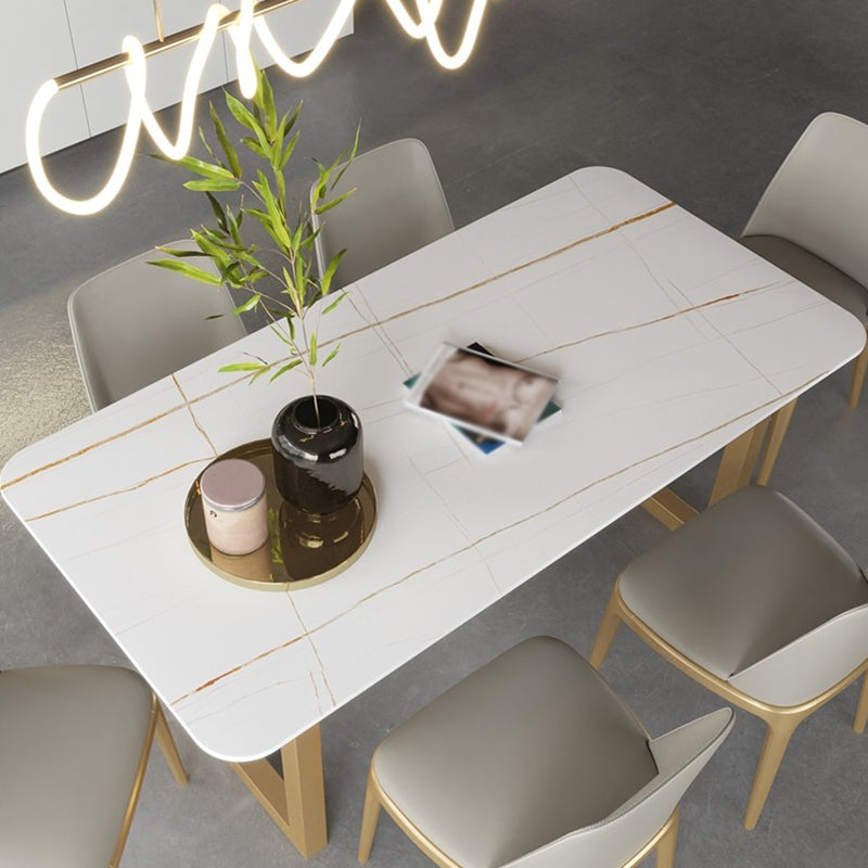 Luxury Sintered Stone Top Dining Table Rectangle Table with Trestle Base
