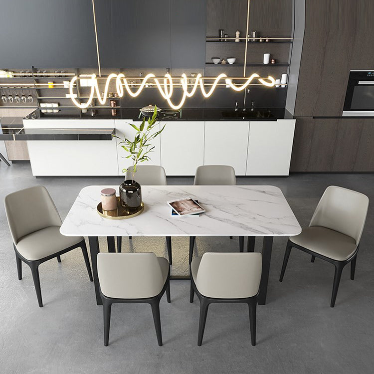 Luxury Sintered Stone Top Dining Table Rectangle Table with Trestle Base