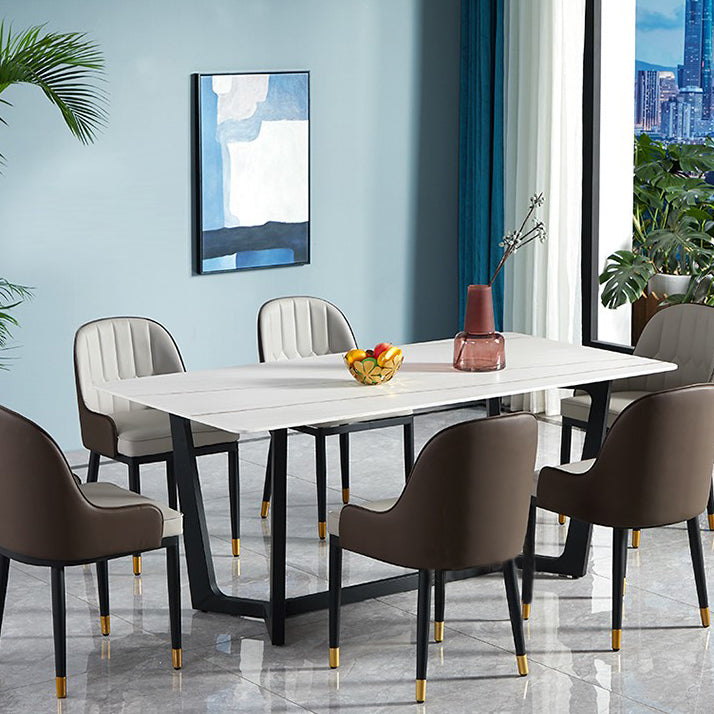 Luxury Sintered Stone Top Dining Table Rectangle Table with Trestle Base