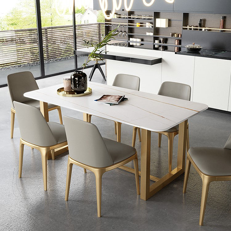Luxury Sintered Stone Top Dining Table Rectangle Table with Trestle Base