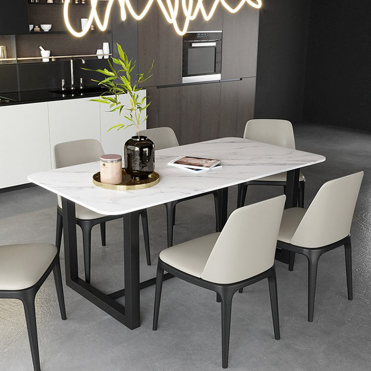Luxury Sintered Stone Top Dining Table Rectangle Table with Trestle Base