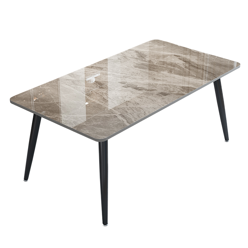 Stone Rectangle Dining Table Modern Metal Black Frame Tripod Dining Table