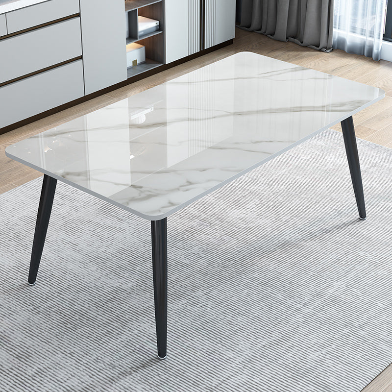 Stone Rectangle Dining Table Modern Metal Black Frame Tripod Dining Table