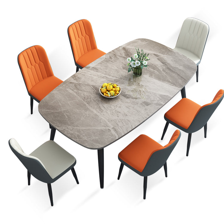 Stone Rectangle Dining Table Modern Metal Black Frame Tripod Dining Table