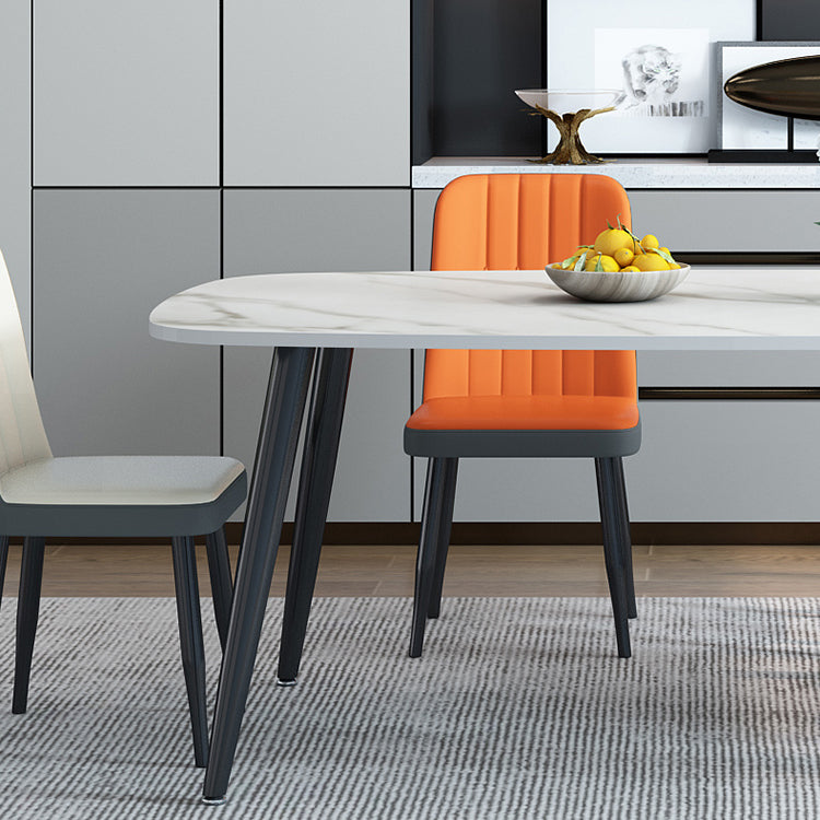 Stone Rectangle Dining Table Modern Metal Black Frame Tripod Dining Table
