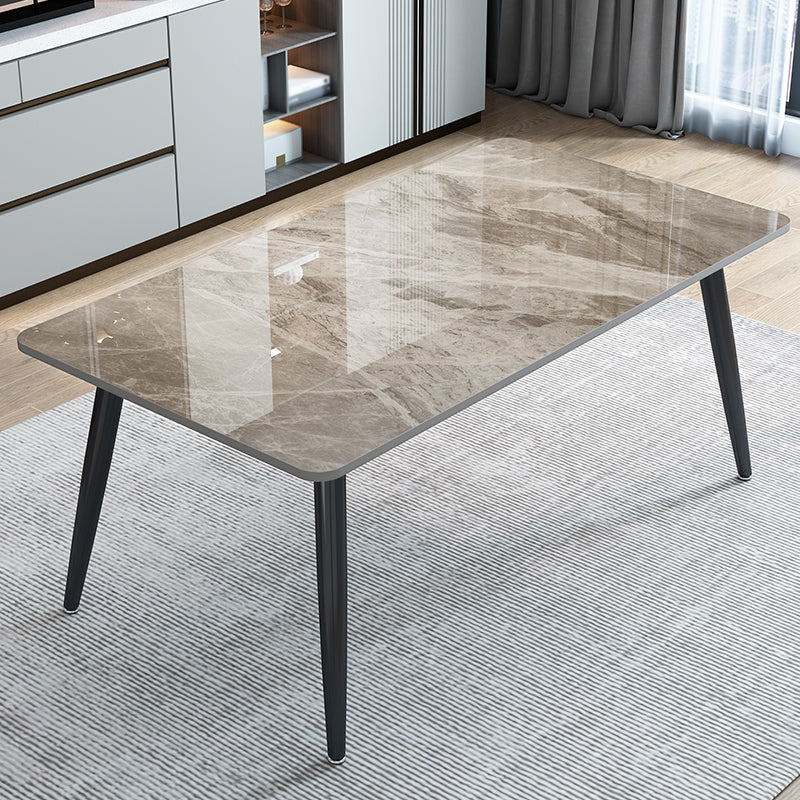 Stone Rectangle Dining Table Modern Metal Black Frame Tripod Dining Table