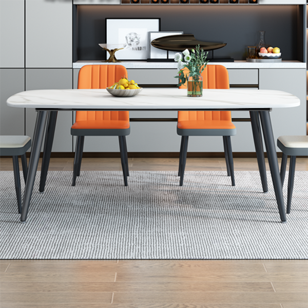 Stone Rectangle Dining Table Modern Metal Black Frame Tripod Dining Table