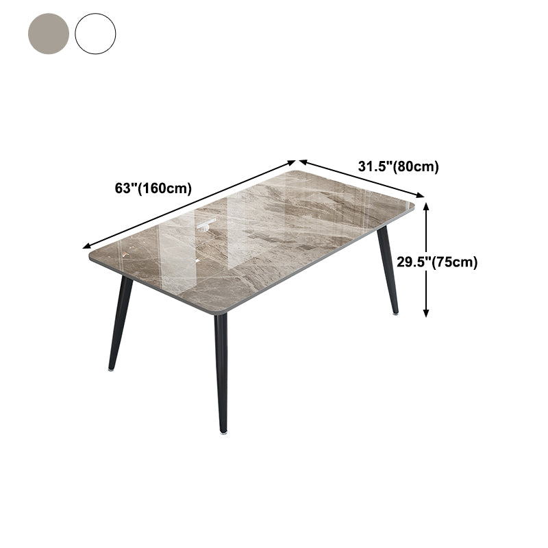 Stone Rectangle Dining Table Modern Metal Black Frame Tripod Dining Table