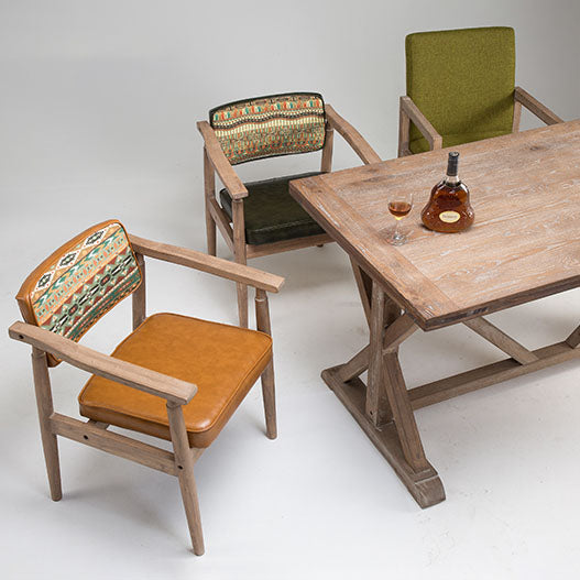 Silla de comedor con brazo abierto para cafetería de granja, acabado mate de cuero