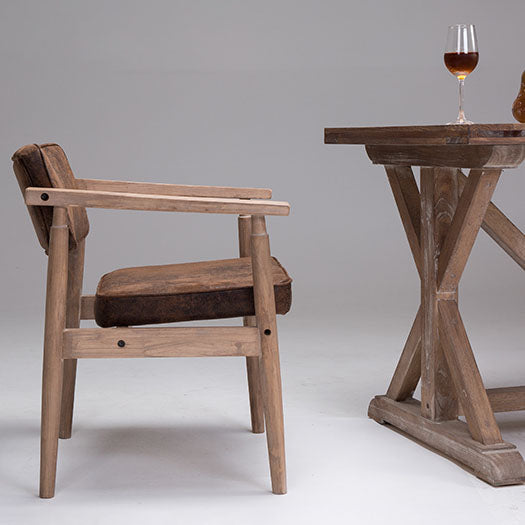 Silla de comedor con brazo abierto para cafetería de granja, acabado mate de cuero