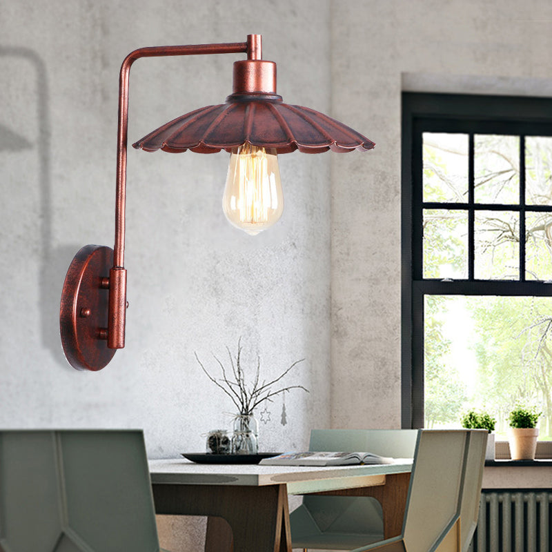 One Bulb Wall Sconce with Cone/Dome/Wide Flare Shade Metal Industrial Dining Room Light Fixture in Copper