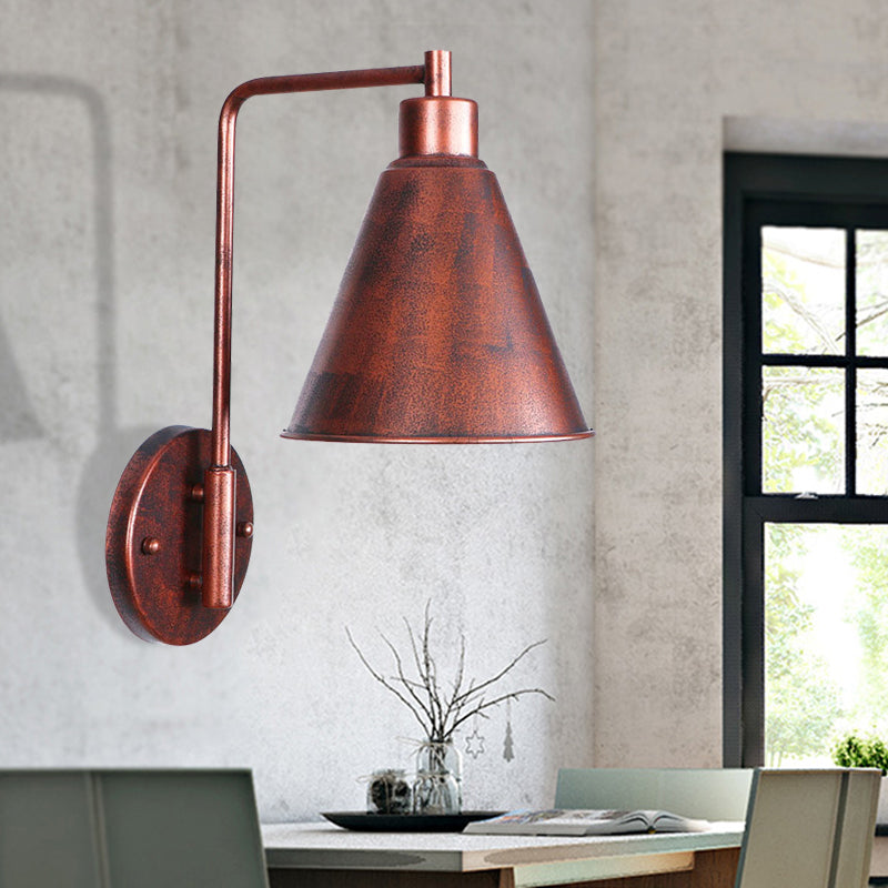 One Bulb Wall Sconce with Cone/Dome/Wide Flare Shade Metal Industrial Dining Room Light Fixture in Copper
