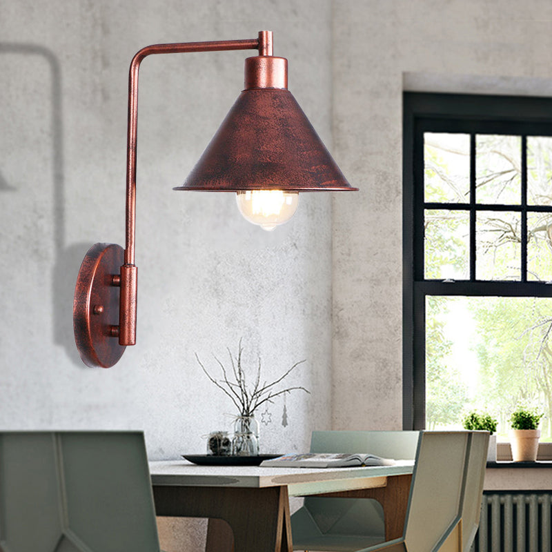 One Bulb Wall Sconce with Cone/Dome/Wide Flare Shade Metal Industrial Dining Room Light Fixture in Copper