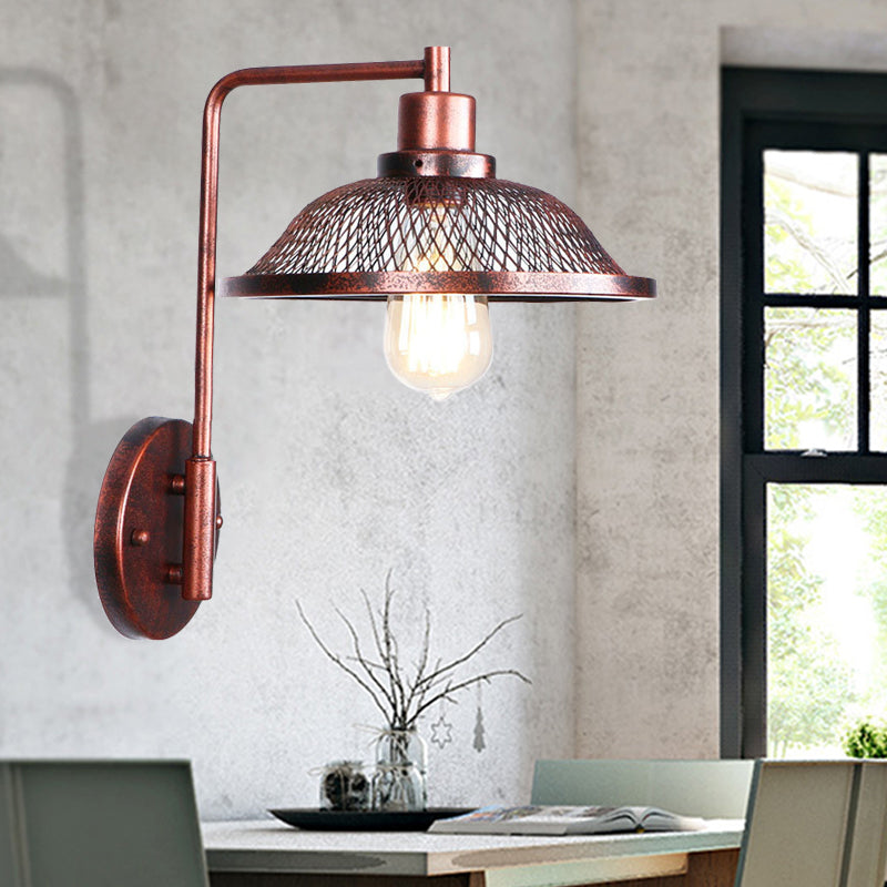 One Bulb Wall Sconce with Cone/Dome/Wide Flare Shade Metal Industrial Dining Room Light Fixture in Copper