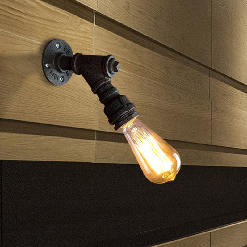 1 Head Wall Light Sconce Antique Stylish Piped Metal Mini Sconce Lighting Fixture in Rust/Black for Restaurant