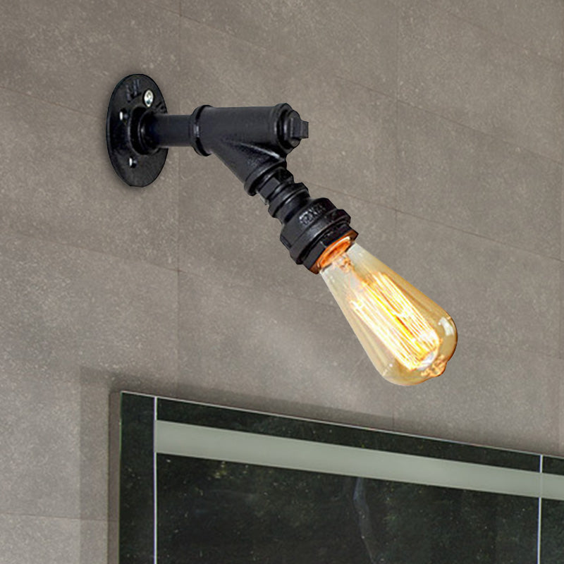 1 Head Wall Light Sconce Antique Stylish Piped Metal Mini Sconce Lighting Fixture in Rust/Black for Restaurant