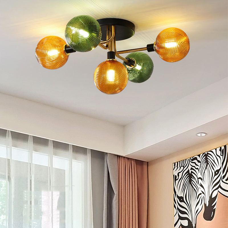 Luz de techo de bola de vidrio Luz de montaje de semi descarga posmoderna para sala de estar para sala de estar