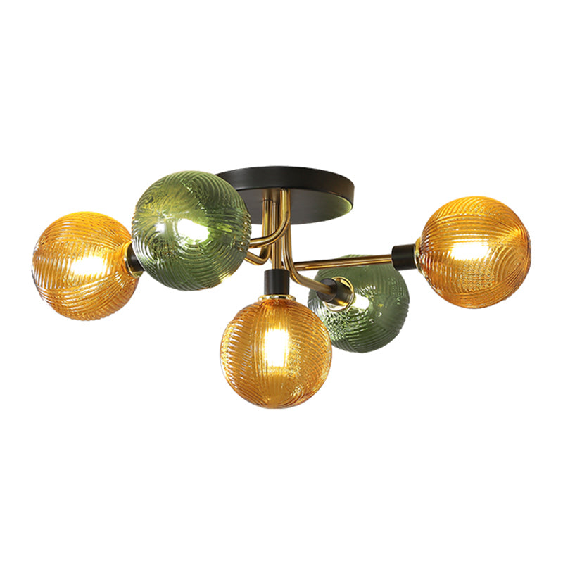 Luz de techo de bola de vidrio Luz de montaje de semi descarga posmoderna para sala de estar para sala de estar