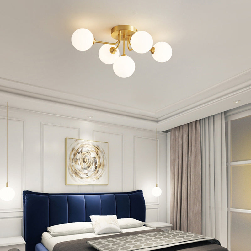 Luz de techo de bola de vidrio Luz de montaje de semi descarga posmoderna para sala de estar para sala de estar