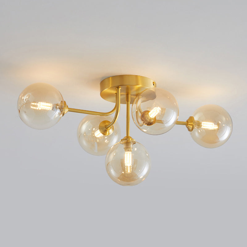 Luz de techo de bola de vidrio Luz de montaje de semi descarga posmoderna para sala de estar para sala de estar