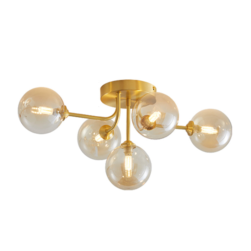 Luz de techo de bola de vidrio Luz de montaje de semi descarga posmoderna para sala de estar para sala de estar