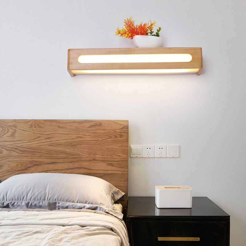 1 Light Rectangle Wall Mounted Lamps Modern Style Wood Wall Lights