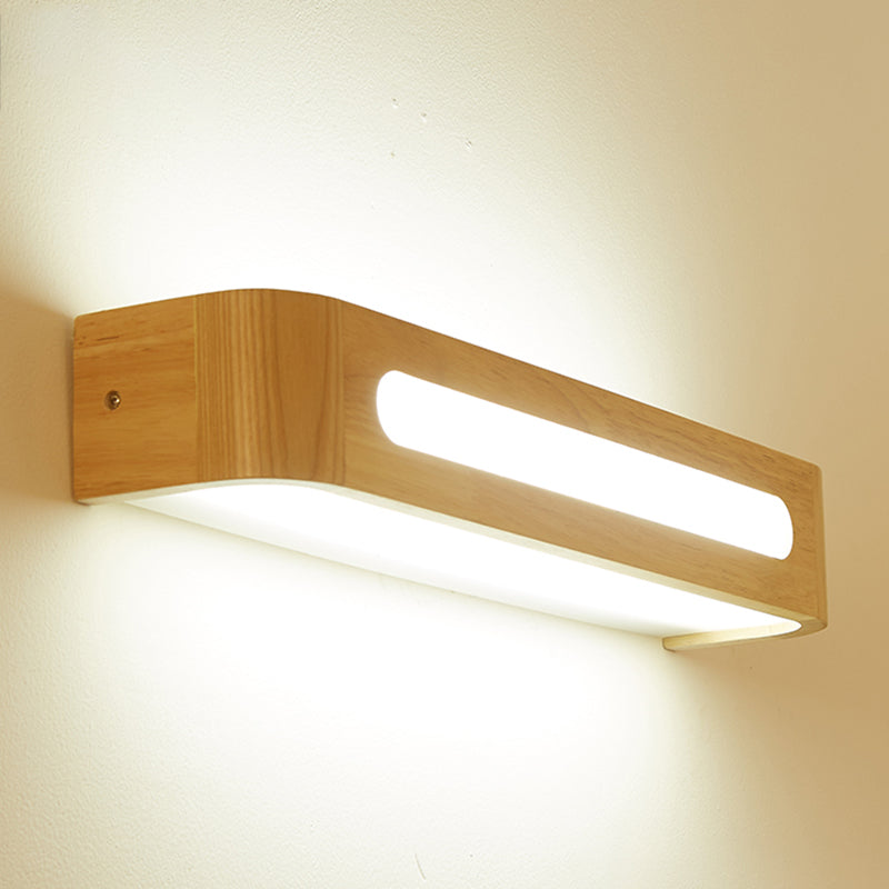 1 Light Rectangle Wall Mounted Lamps Modern Style Wood Wall Lights