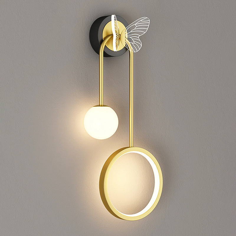 Modern Metal Wall Light Geometric LED Wall Sconce with Butterfly for Bedroom