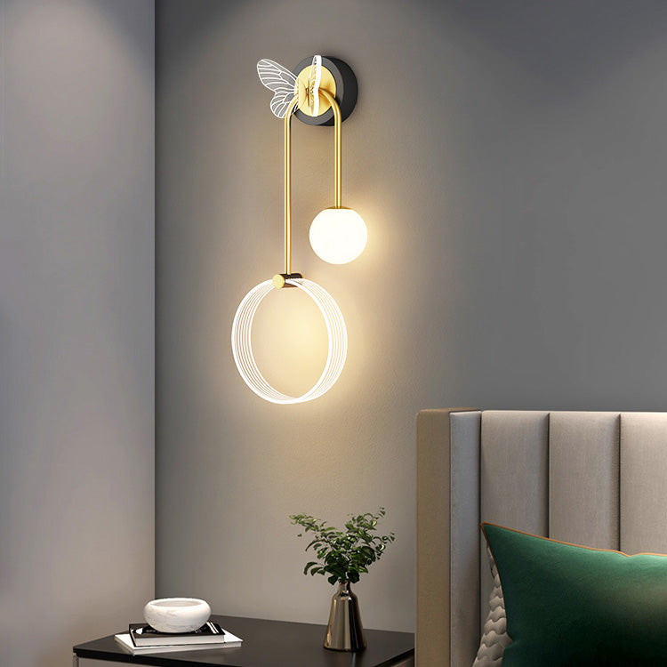 Modern Metal Wall Light Geometric LED Wall Sconce with Butterfly for Bedroom