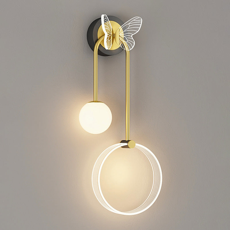 Modern Metal Wall Light Geometric LED Wall Sconce with Butterfly for Bedroom