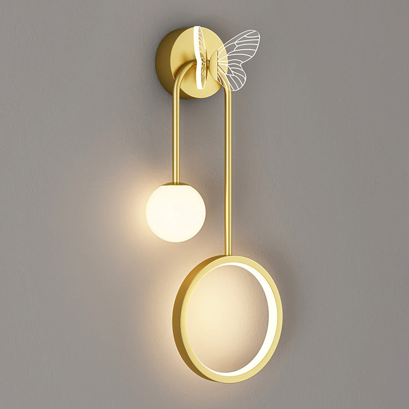 Modern Metal Wall Light Geometric LED Wall Sconce with Butterfly for Bedroom