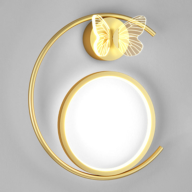 Modern Metal Wall Light Geometric LED Wall Sconce with Butterfly for Bedroom