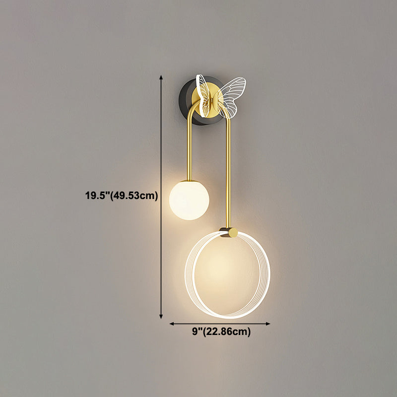 Modern Metal Wall Light Geometric LED Wall Sconce with Butterfly for Bedroom
