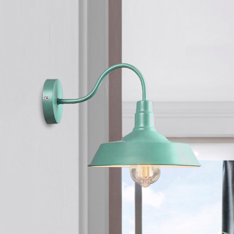 Industrial Stylish Barn Wall Sconce Lamp 1 Bulb Metallic Sconce Wall Lighting with Gooseneck Arm in Blue/Pink, 10"/14" Wide