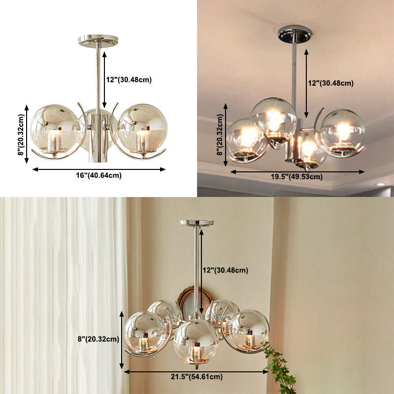 Modern Style Chandelier Light Fixture Globe Glass Hanging Light in Silver