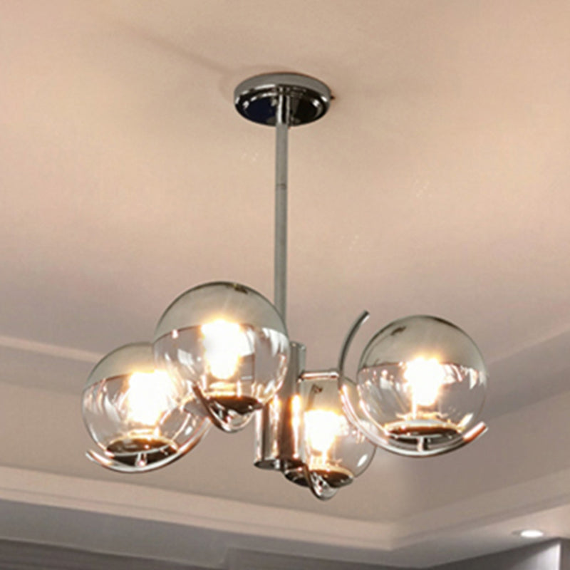 Modern Style Chandelier Light Fixture Globe Glass Hanging Light in Silver