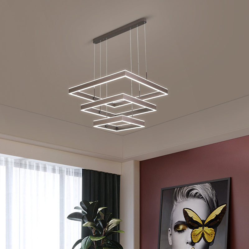 Minimalist Square Suspension Lamp Metal Multi-Layered LED Chandelier for Living Room