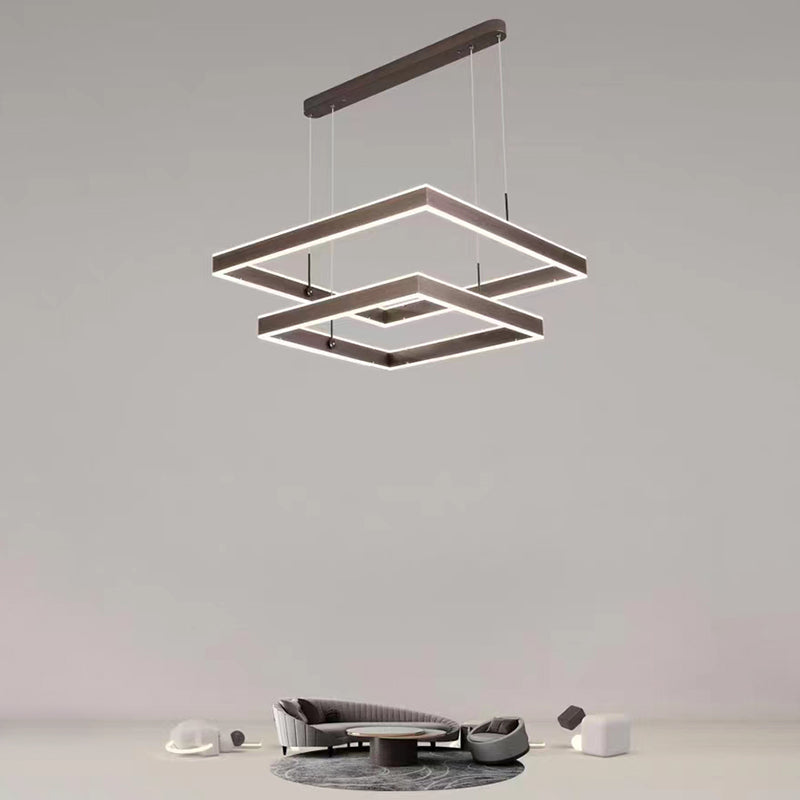 Minimalist Square Suspension Lamp Metal Multi-Layered LED Chandelier for Living Room