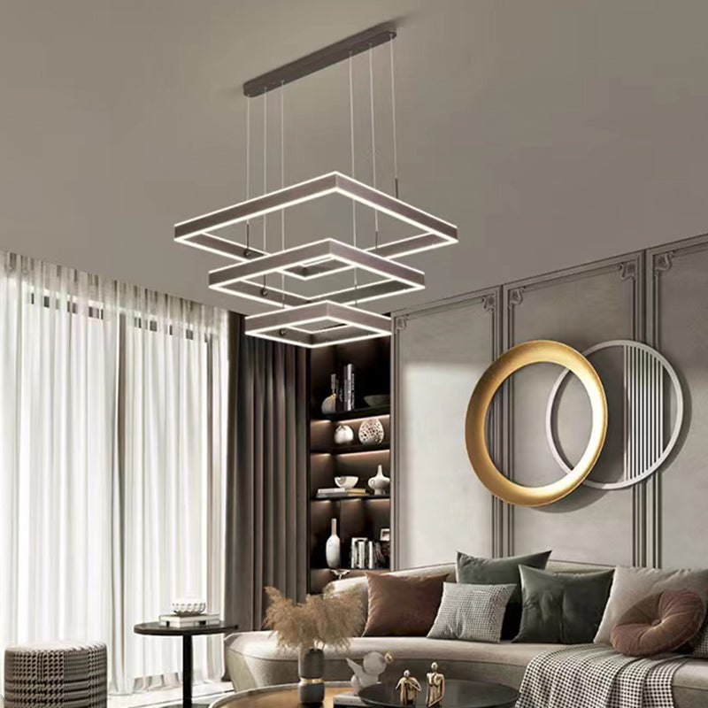 Minimalist Square Suspension Lamp Metal Multi-Layered LED Chandelier for Living Room