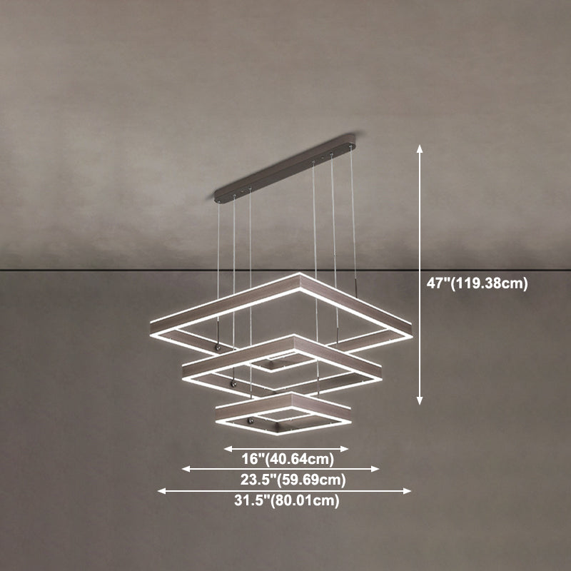 Minimalist Square Suspension Lamp Metal Multi-Layered LED Chandelier for Living Room