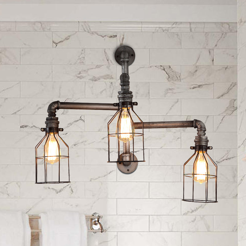 3 luci illuminazione a parete di protezione in filo con design tubo vintage in metallo bronzo la luce per caffetteria per caffettiera