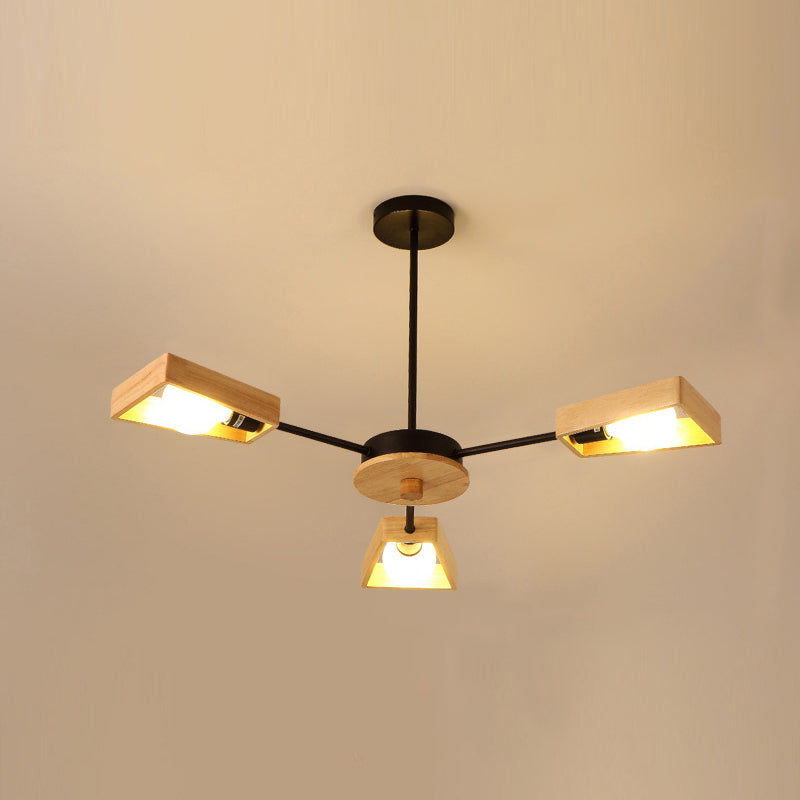 Nordic Living Room Hanging Lamp Rubberwood Sputnik Shaped Chandelier