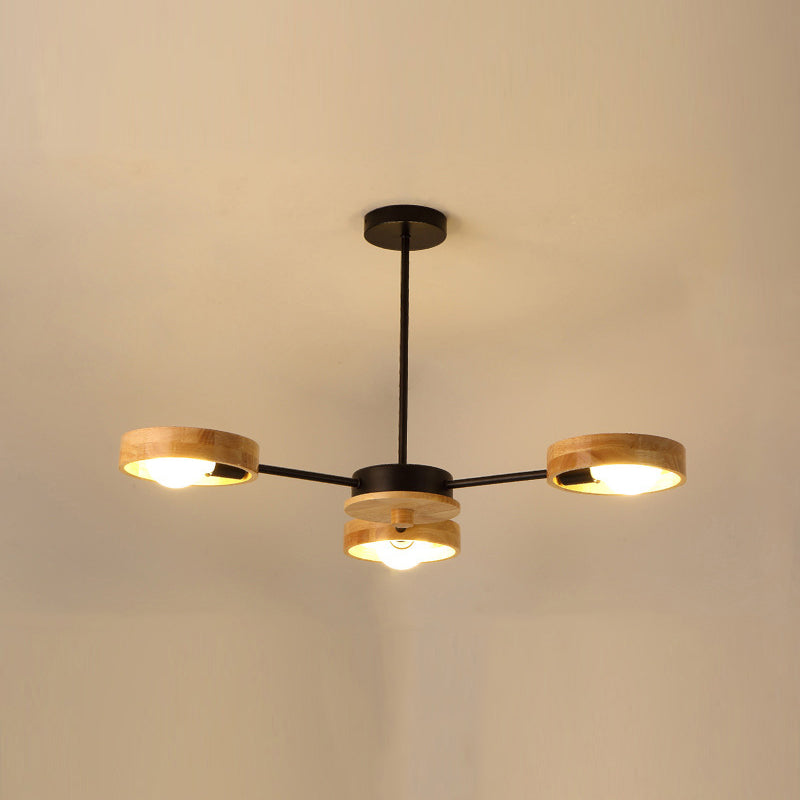 Nordic Living Room Hanging Lamp Rubberwood Sputnik Shaped Chandelier